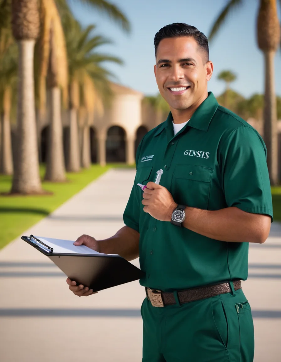 Genesis Lawn Care crew supervisor at a commercial property